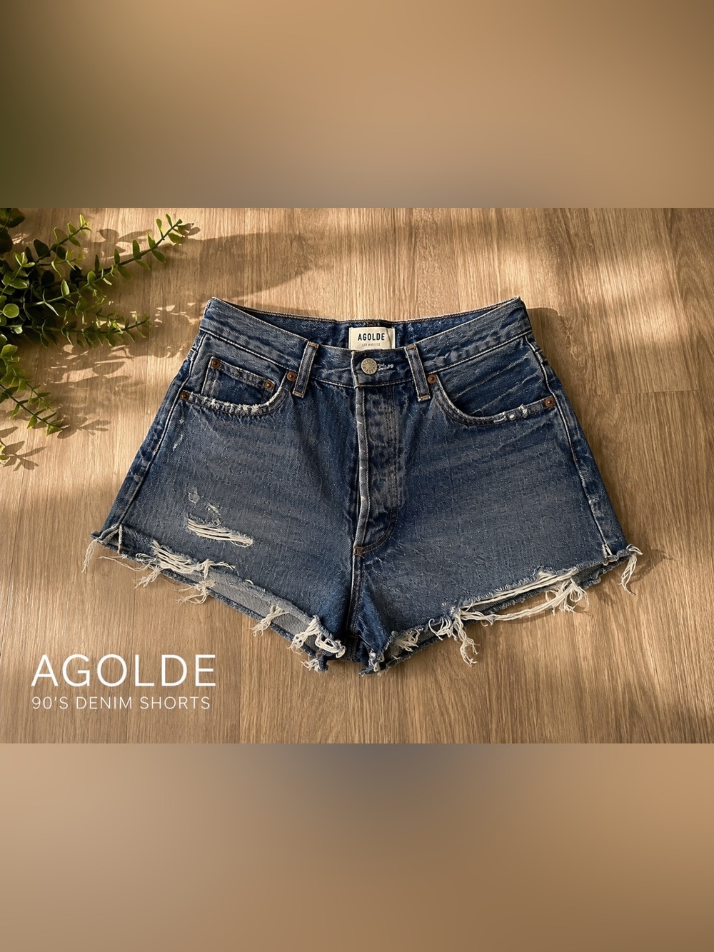 AGOLDE Dee High Rise Distressed Denim Cutoff Shorts Blue Size 26 - Picture 1 of 5